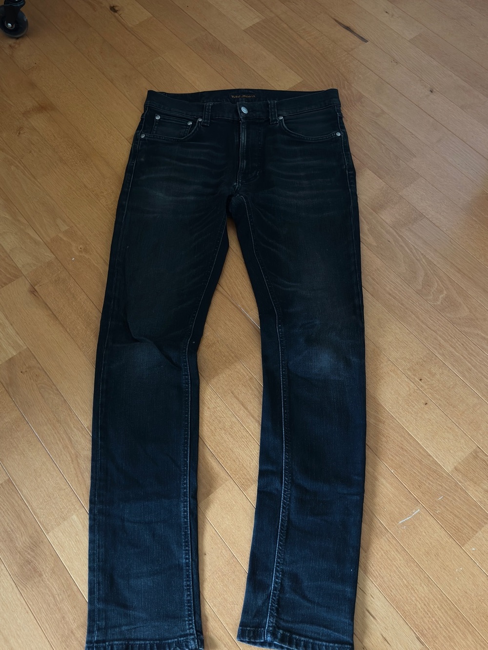 Nudie Jeans Men's Slim Black Denim with Subtle Fading